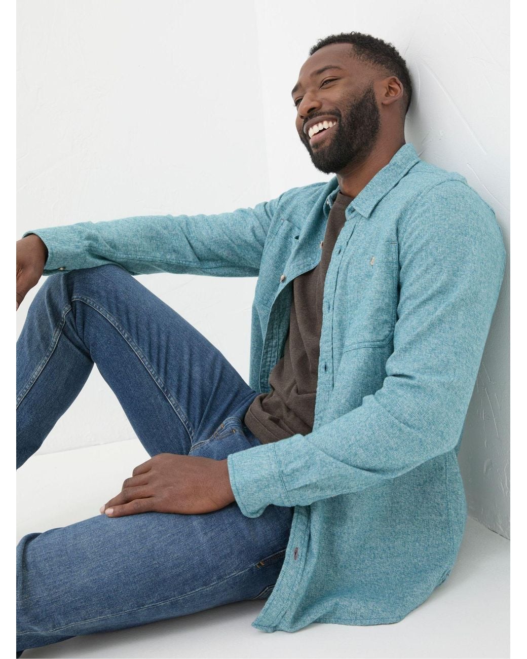 FatFace Blue Long Sleeve Malton Shirt for men