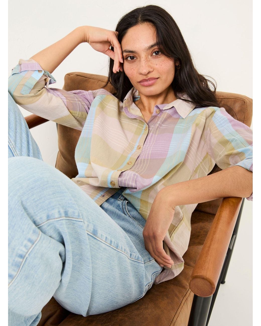 FatFace White Bessie 100% Cotton Check Shirt