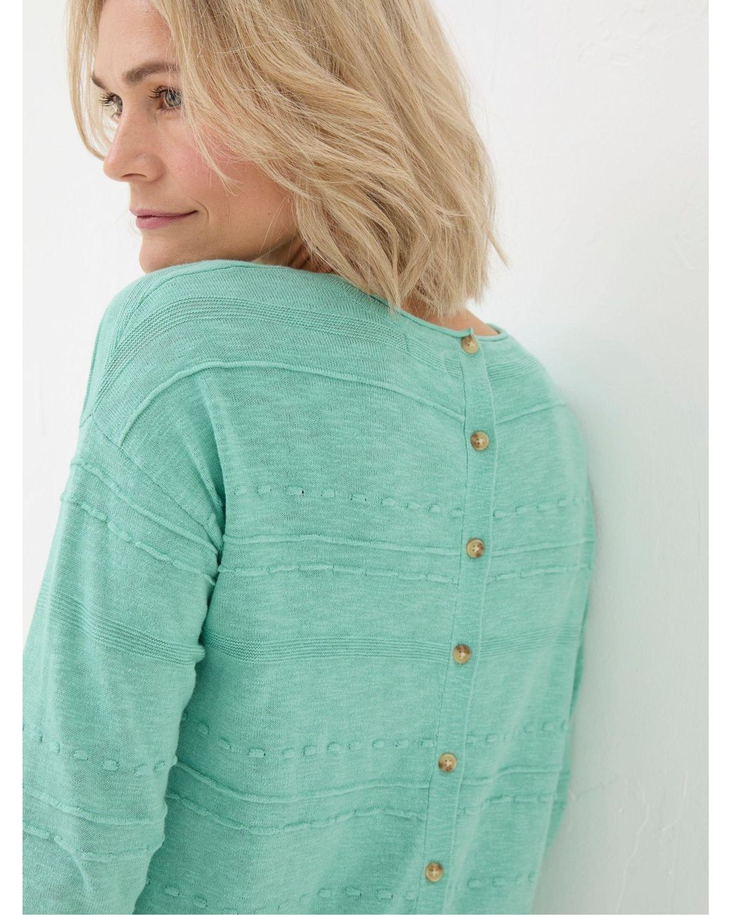 FatFace Green Isabelle Cotton Linen Jumper