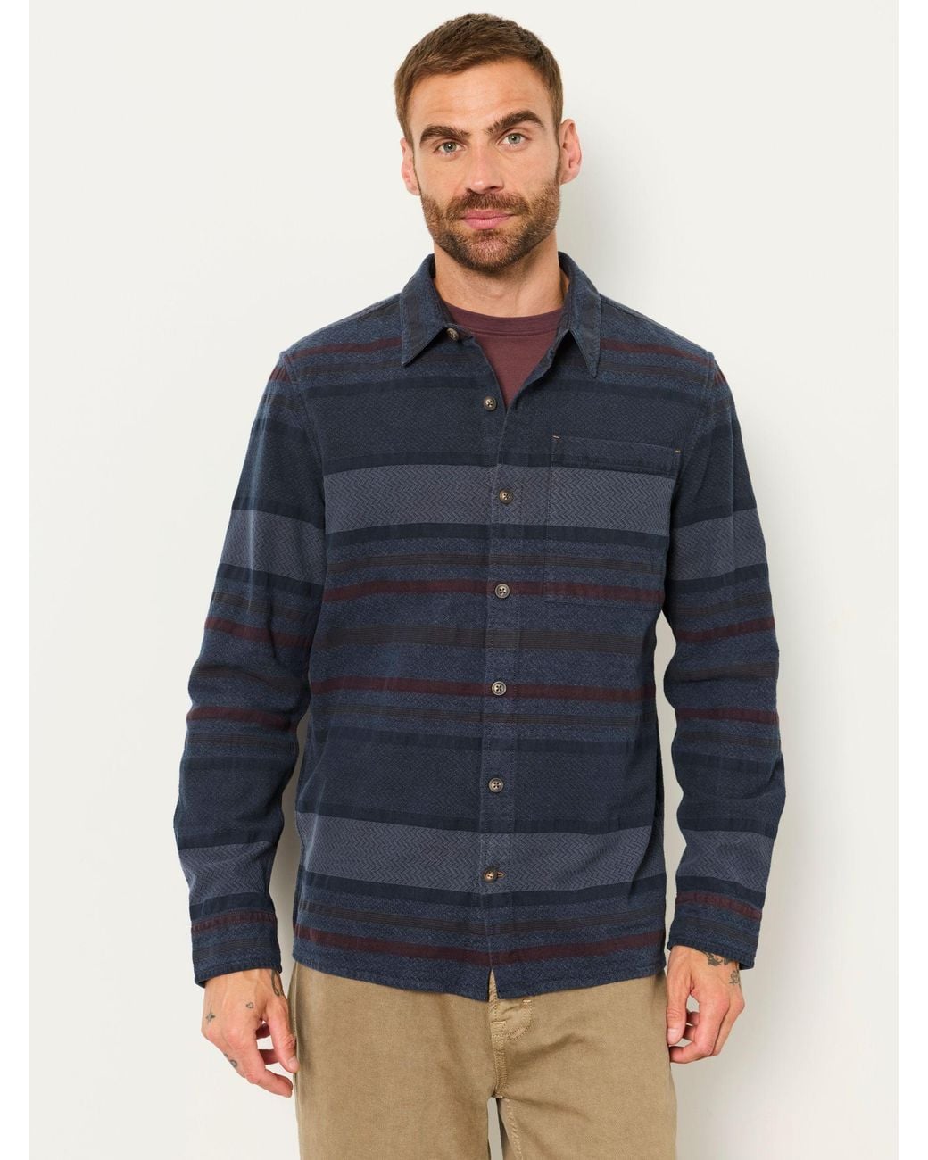 FatFace Blue Long Sleeve Wye Horizontal Stripe Shirt for men