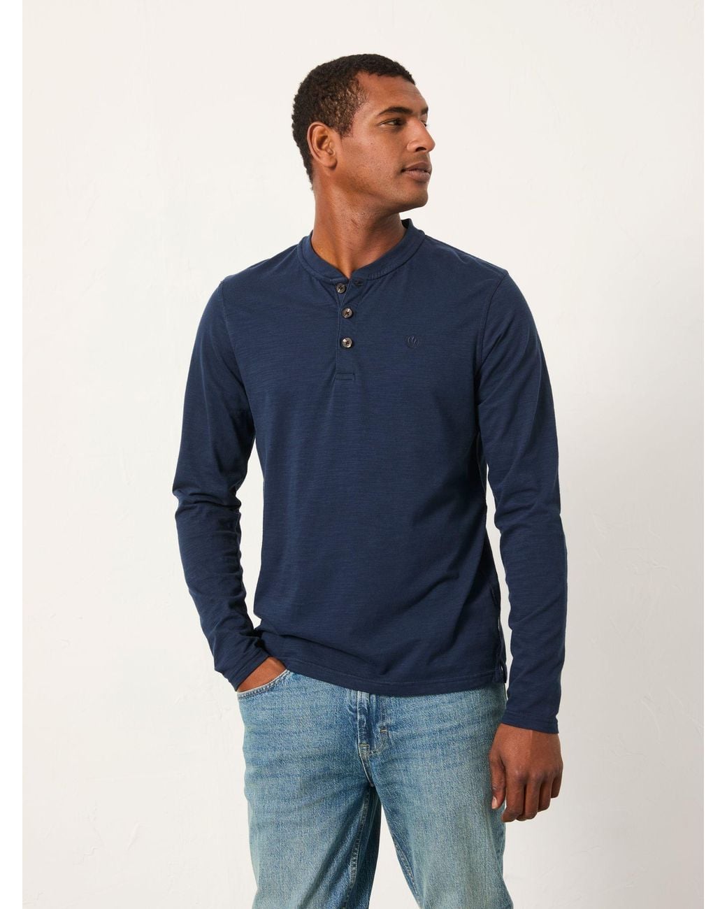 FatFace Blue Henley Long Sleeve Woodside Slub for men