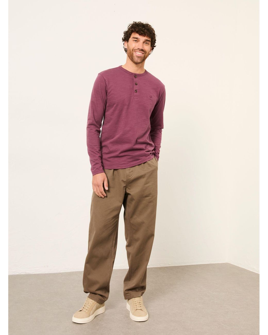 FatFace Red Henley Long Sleeve Woodside Slub for men