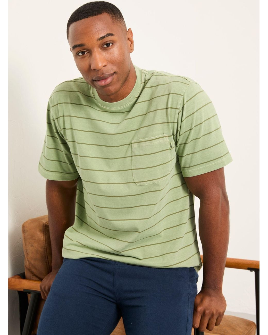 FatFace Green Compton Relaxed Fit Stripe Tshirt for men