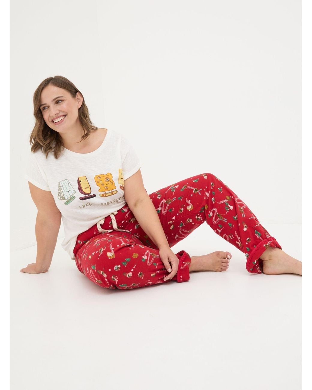 FatFace Red Christmas Eva Food Pyjama Bottoms
