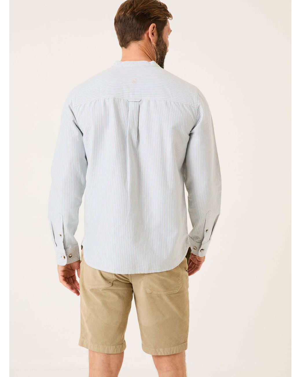 FatFace White Long Sleeve Stripe Grandad Shirt for men