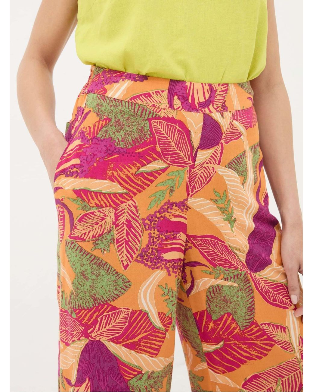 FatFace Red Falon Tropical Floral Wide Leg Trousers