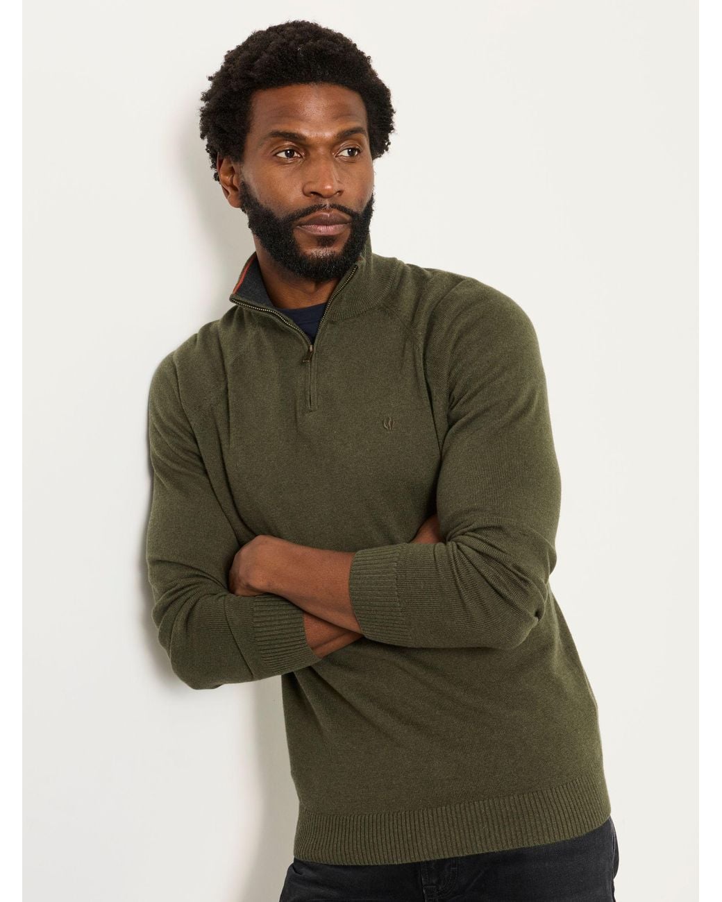 FatFace Green Rye Quarter Zip Knitted Jumper for men