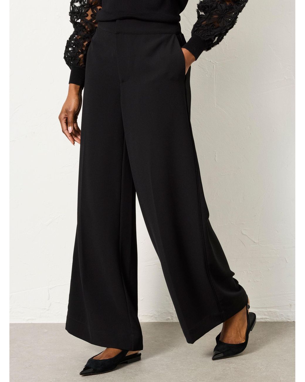FatFace Black Julia Satin Back Crepe Wide Leg Trouser