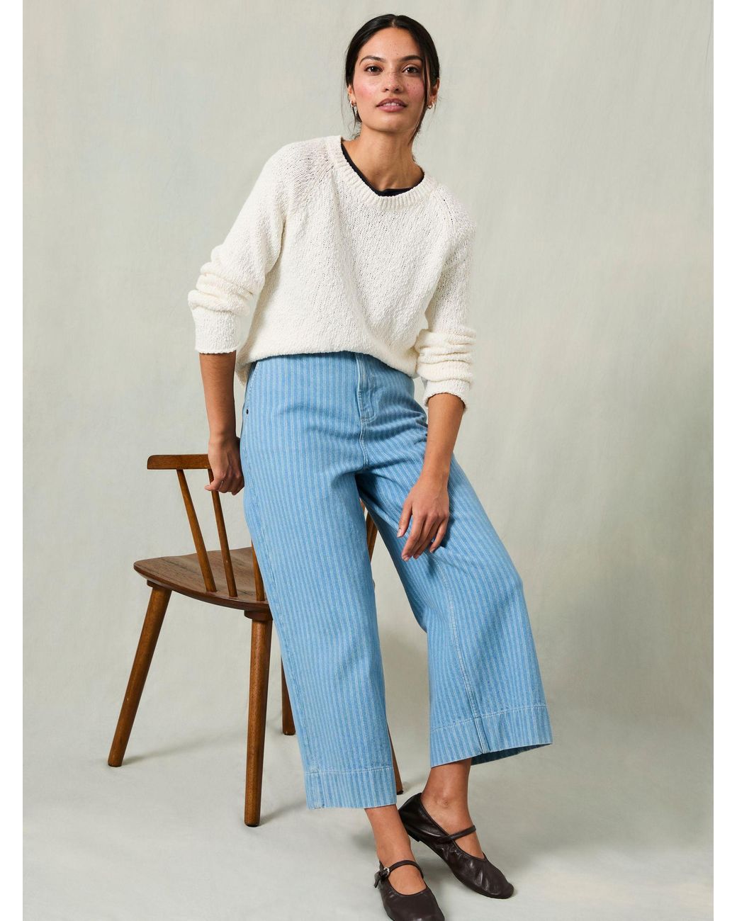 FatFace Blue Hove Wide Leg Crop Jeans