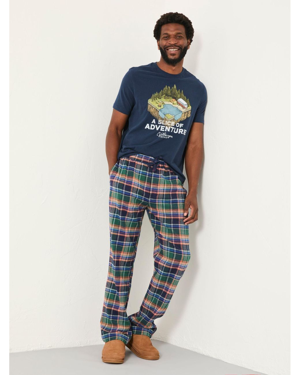 FatFace Blue Milburn Check Pyjama Bottoms for men