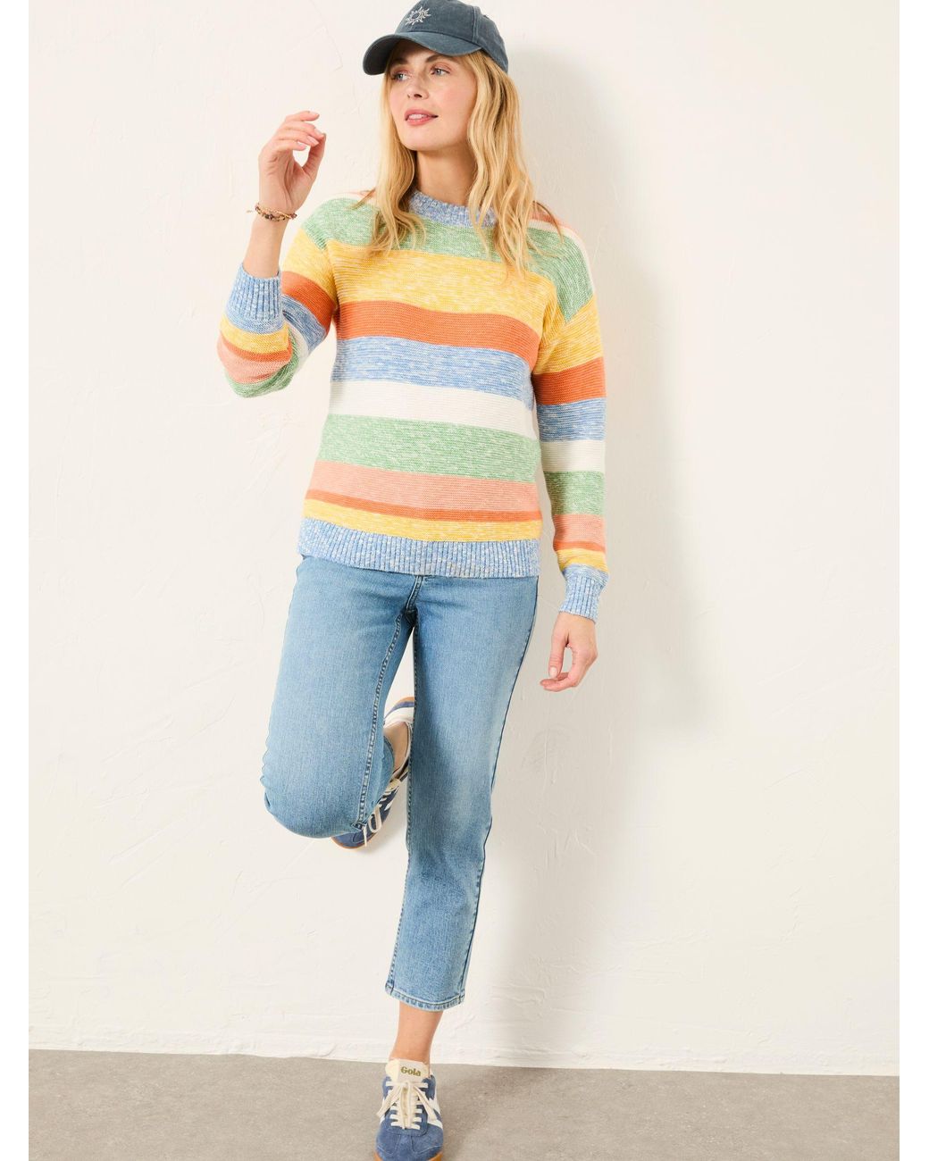 FatFace Gray Knitted Surf Stripe Crew Jumper