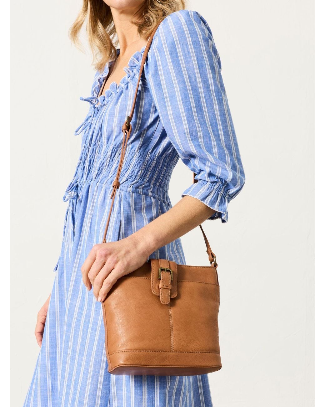 FatFace Blue Leather Bucket Bag