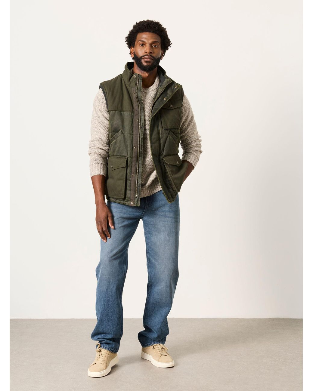 FatFace Green Broadsands Quilted Utility Vest for men