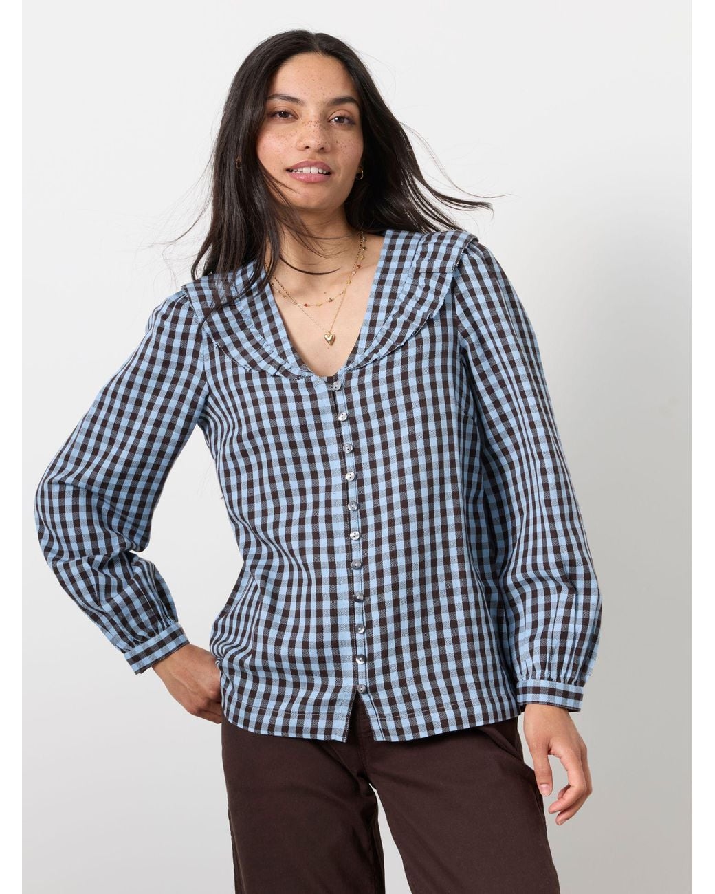 FatFace Blue Alba Gingham Blouse