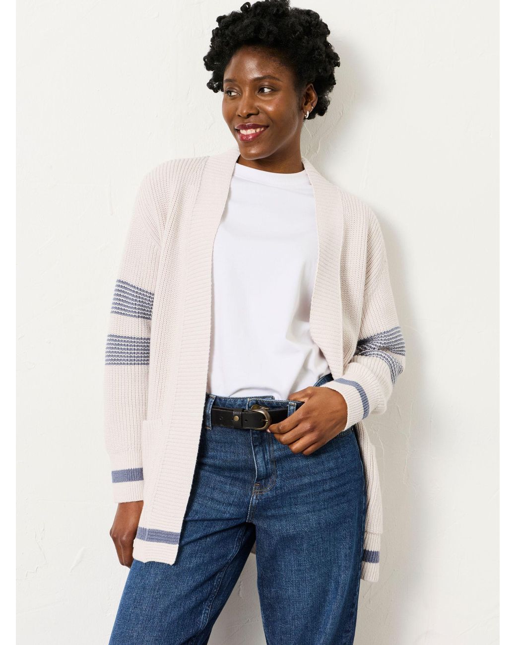 FatFace White Katie Knitted Long Line Cardigan
