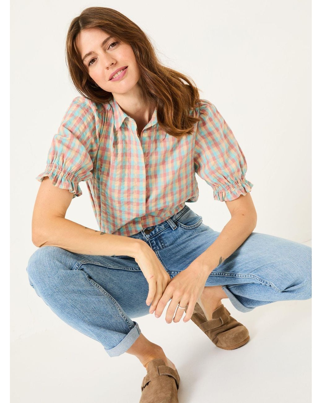 FatFace Blue Kat 100% Cotton Embroidered Shirt