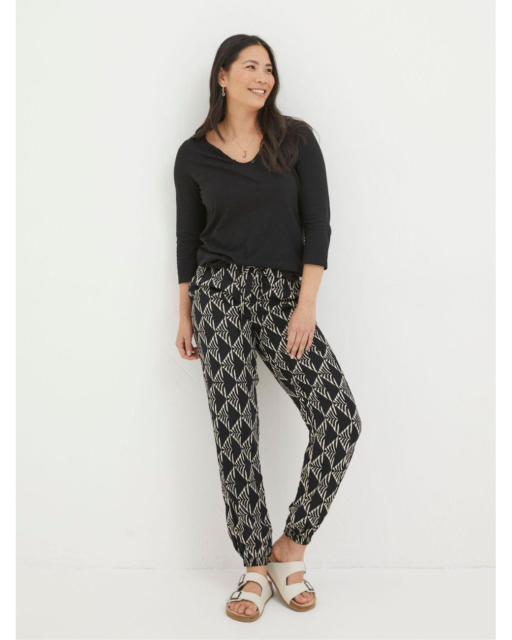 FatFace Black Lyme Mono Geo Trousers