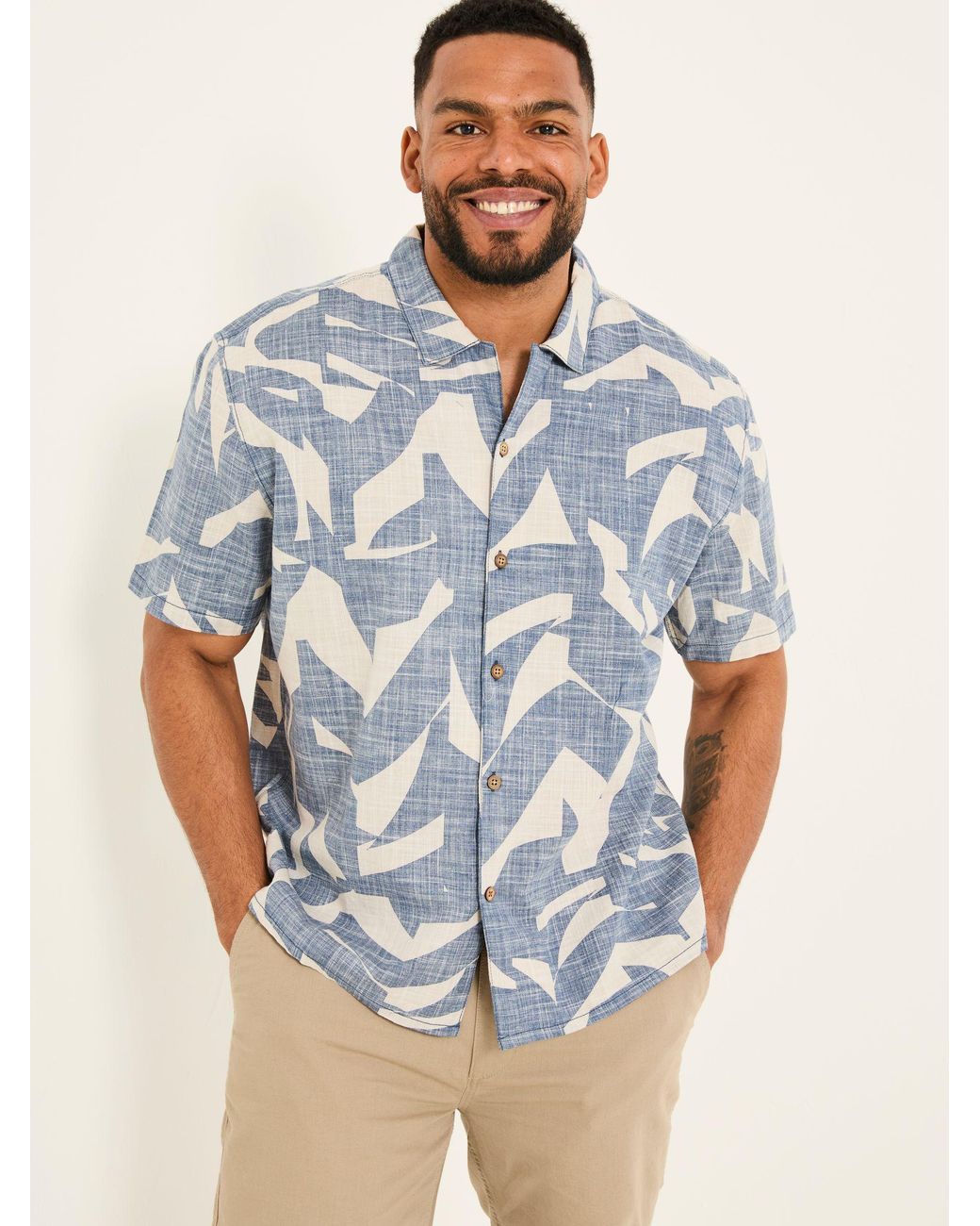 FatFace Blue Short Sleeve Relaxed Fit Art Print Shirt for men