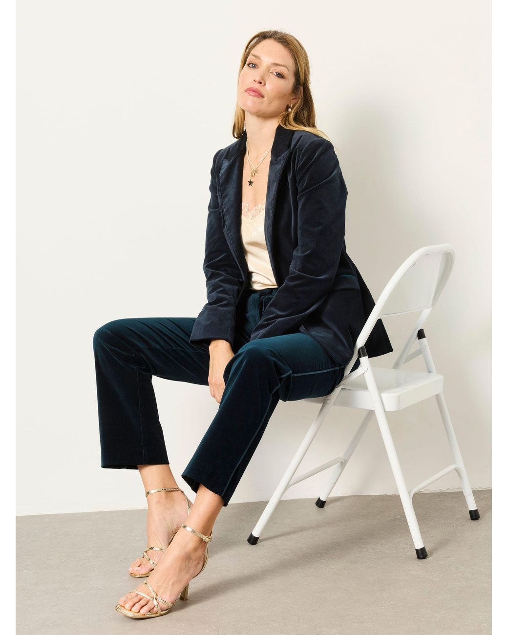 FatFace Blue Mabel Velvet Tailored Trousers
