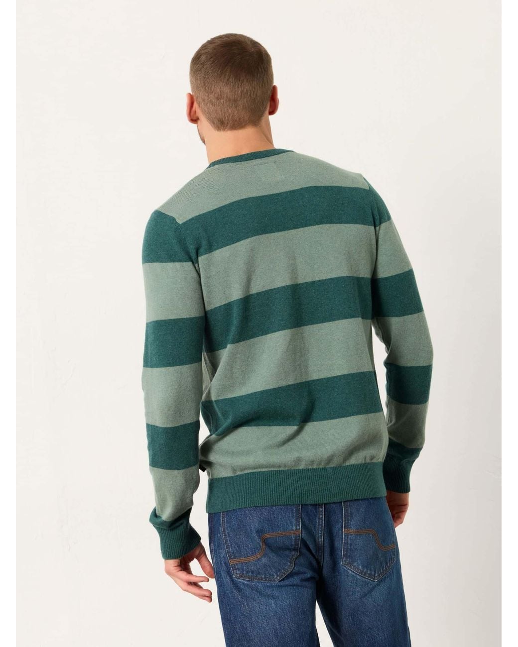 FatFace Green Rye Tonal Stripe Crew Jumper for men