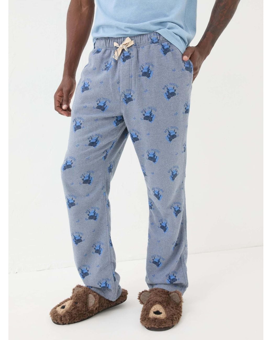FatFace Blue Bull Dozing Pyjama Bottoms for men