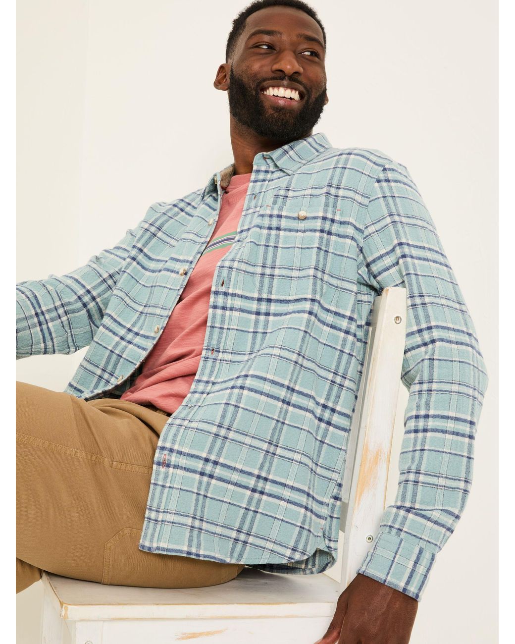FatFace Blue Long Sleeve Trent Check Shirt for men