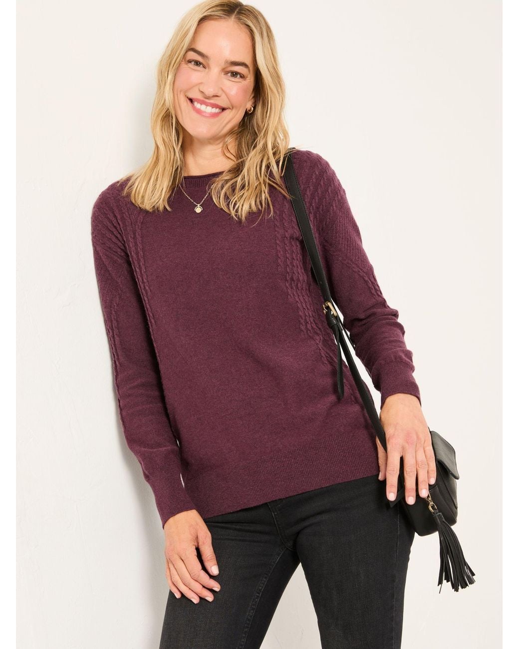 FatFace Purple Delphine Fine Gauge Crew Neck Jumper