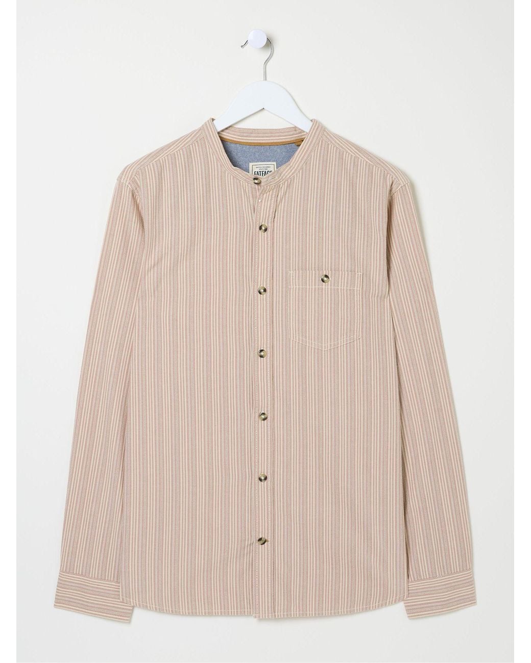 FatFace Natural Long Sleeve Stripe Grandad Shirt for men