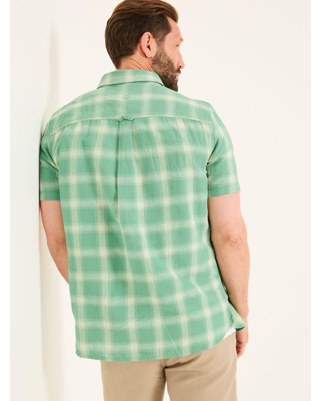 FatFace Green Short Sleeve Basel Check Shirt for men