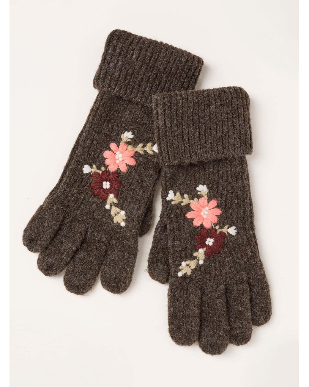 FatFace Brown Fatface Floral Embroidered Gloves