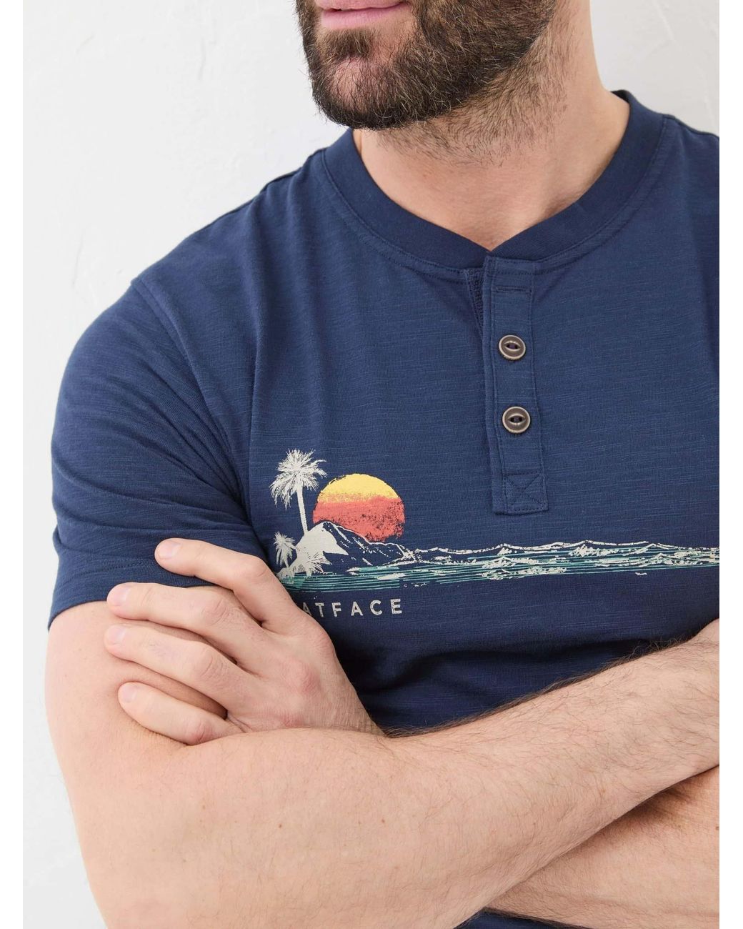 FatFace Blue Chest Stripe Oasis Henley T-Shirt for men