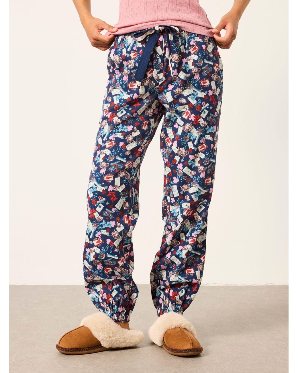 FatFace Blue V & A Harper Tea Party Cuffed Pyjama Bottoms