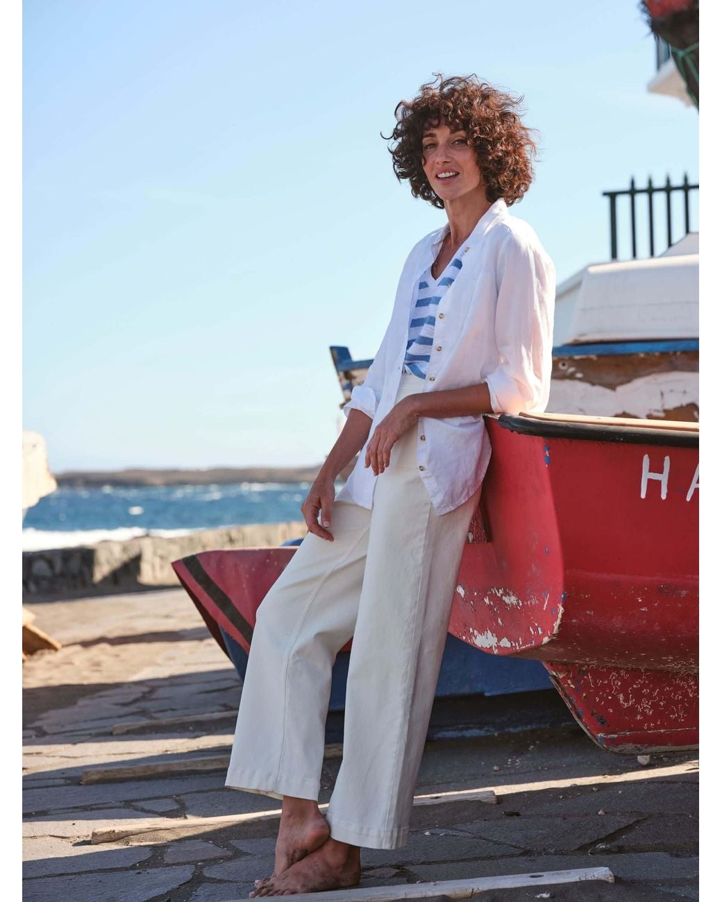 FatFace White Keswick Wide Leg Cropped Jeans