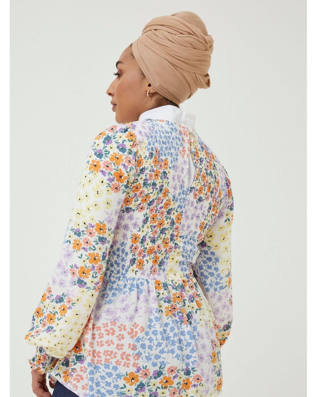FatFace White Fran Meadow Patch Shirred Top