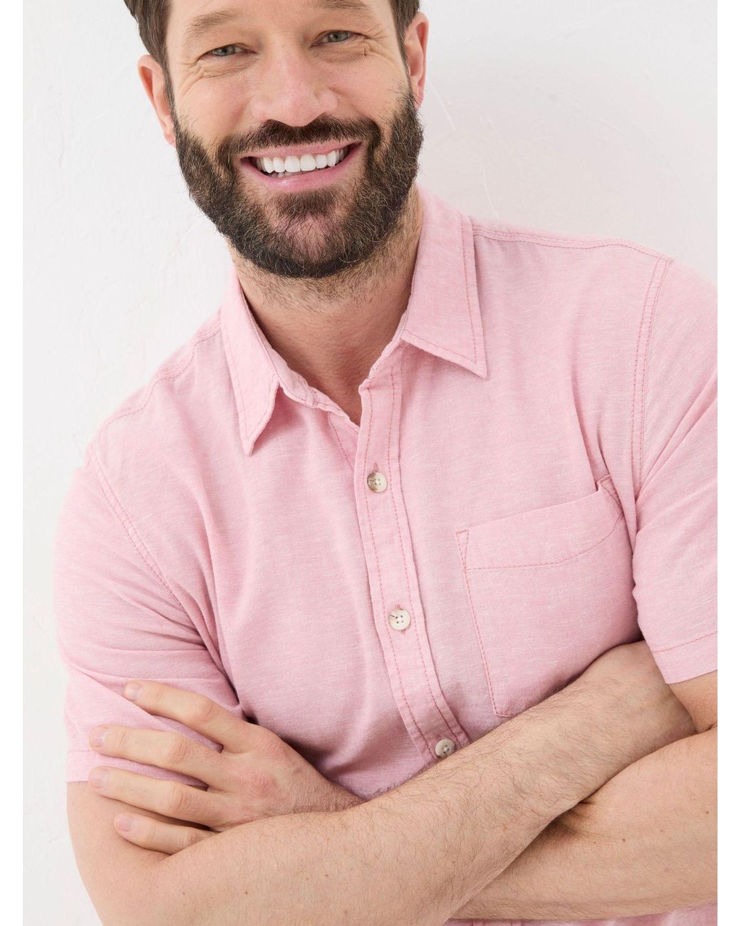 FatFace Pink Bugle Linen Cotton Shirt for men