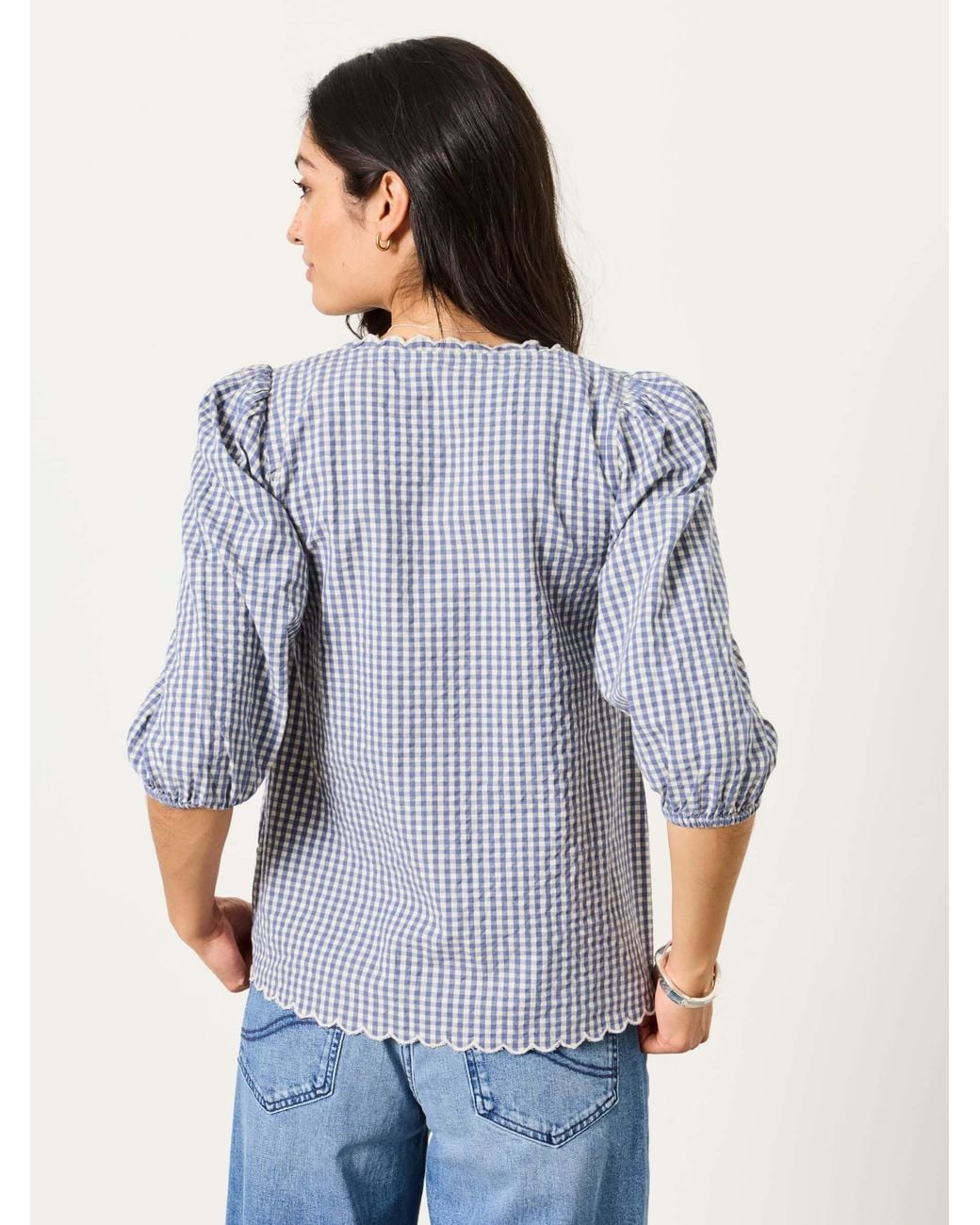 FatFace Blue Sofia Petite Gingham Blouse