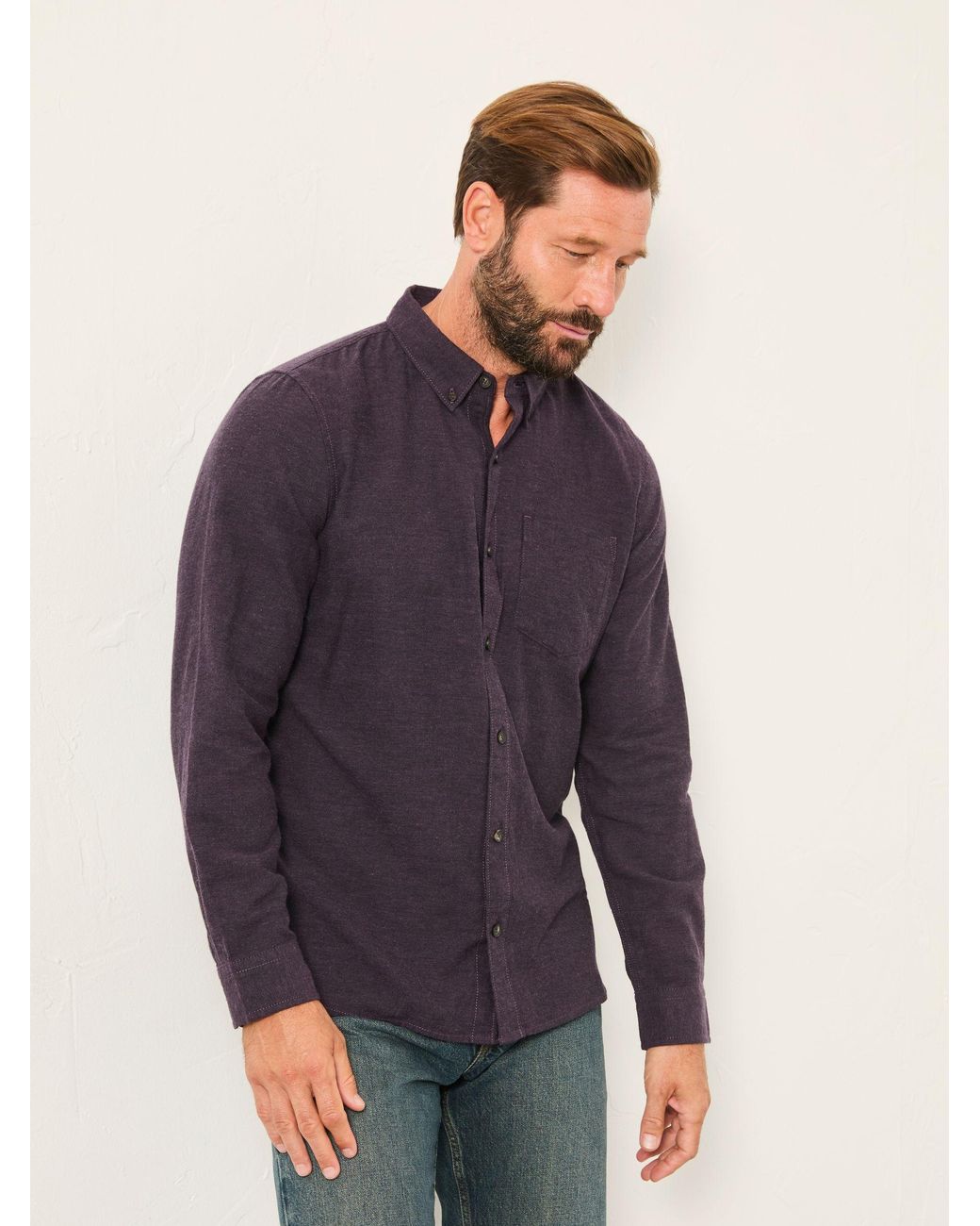 FatFace Purple Oxlow Long Sleeve Plain Shirt for men