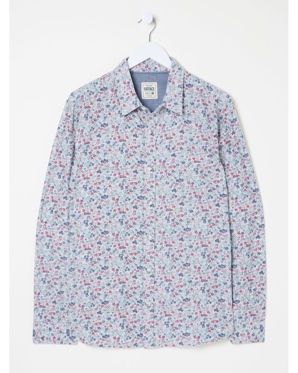 FatFace Blue Mead Long Sleeve Ditsy Print Shirt for men