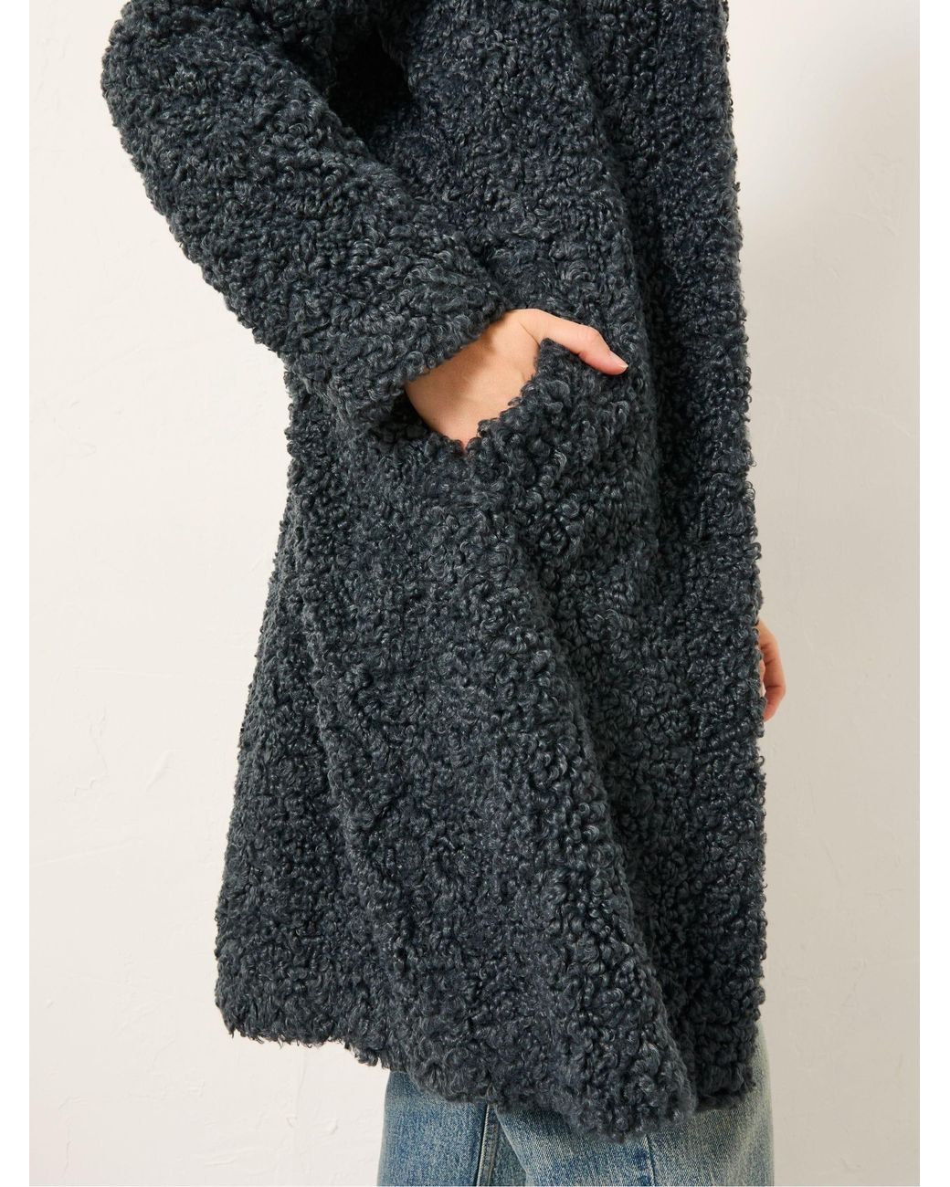 FatFace Blue Bianca Longline Teddy Coat
