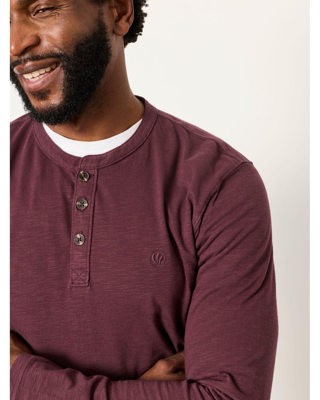 FatFace Red Woodside Long Sleeve Henley Top for men
