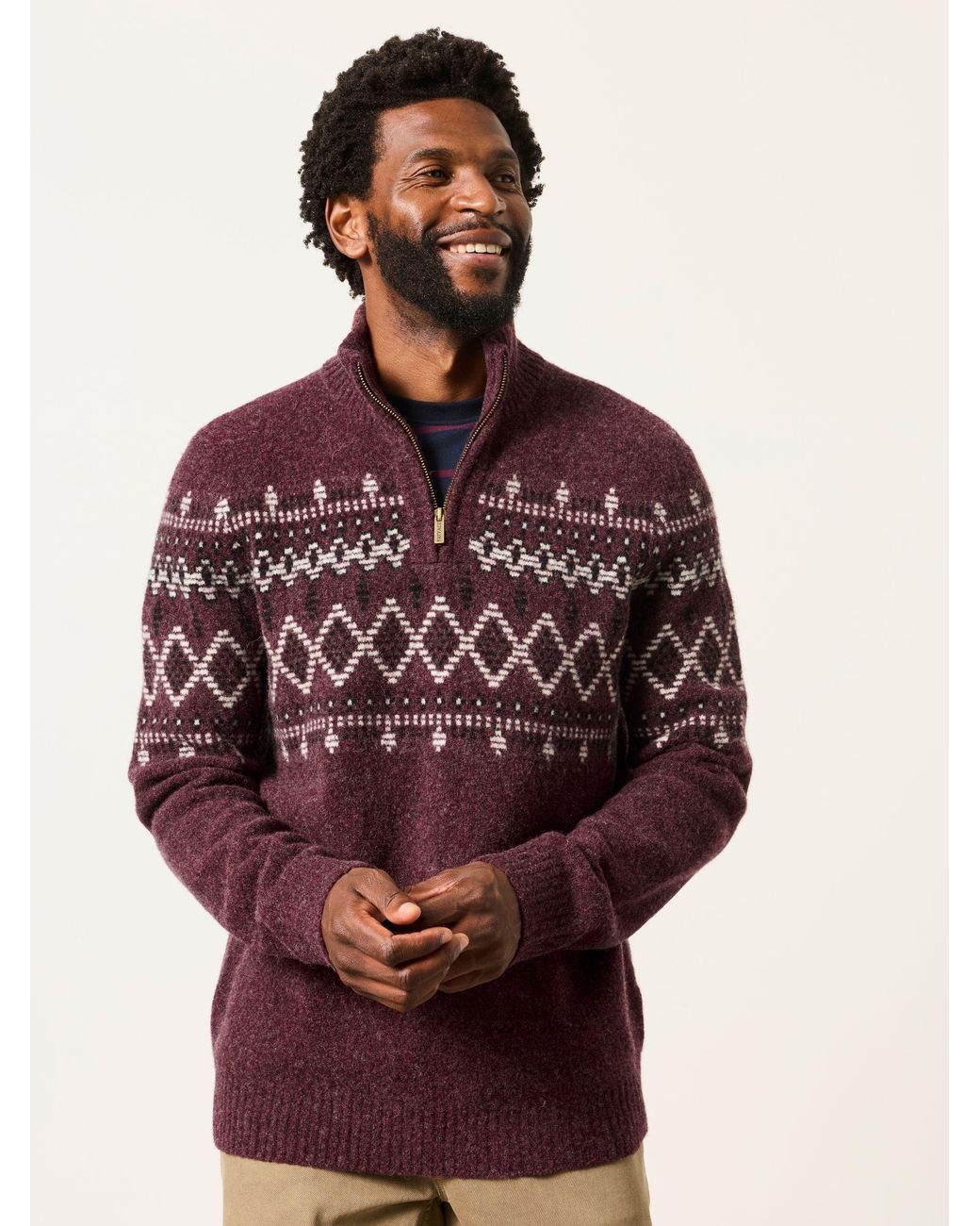 FatFace Red Brinley Half Neck Knitted Jumper for men