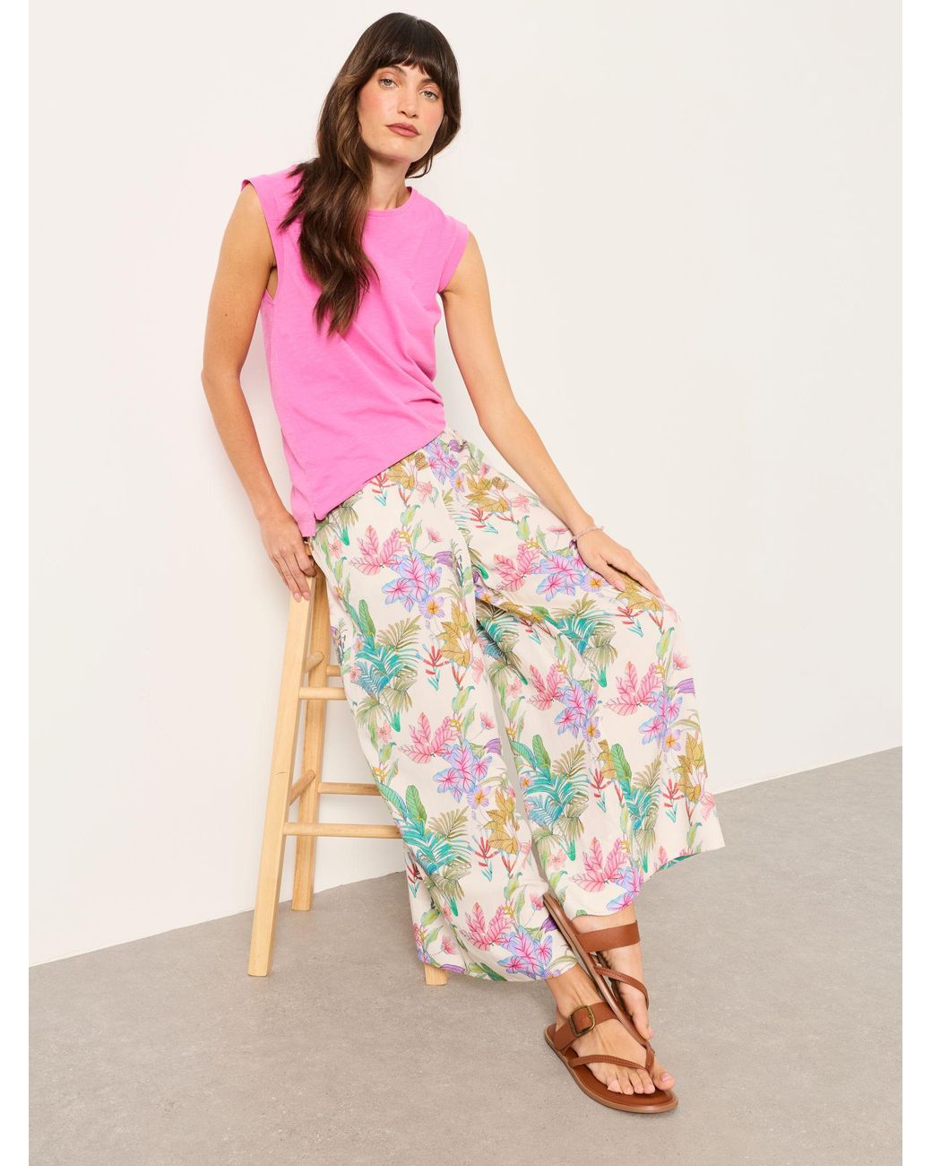 FatFace Pink Eliza Wide Leg Cropped Trouser