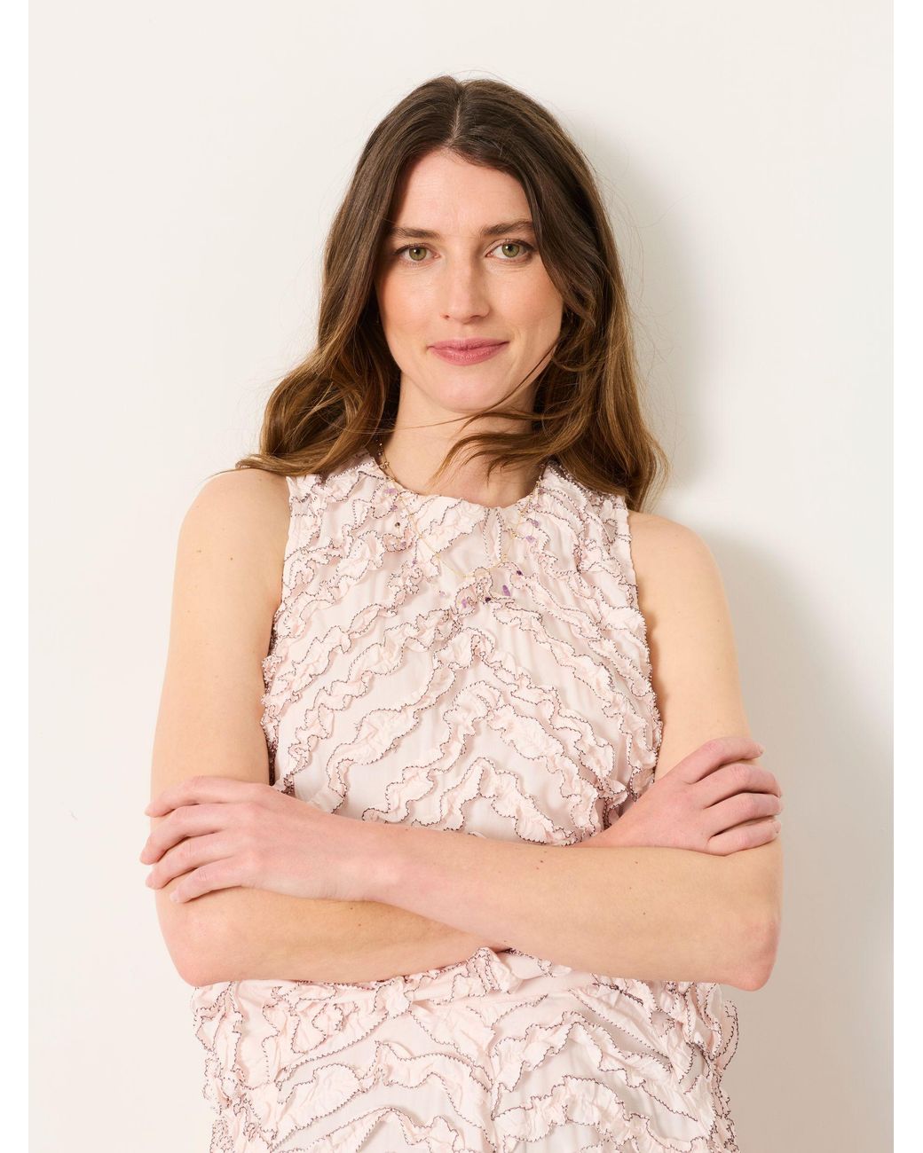 FatFace Natural Fatface Hallie Oyster Petite Petite Frill Top