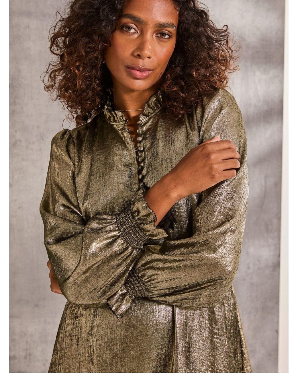 FatFace Natural Silas Metallic Dress