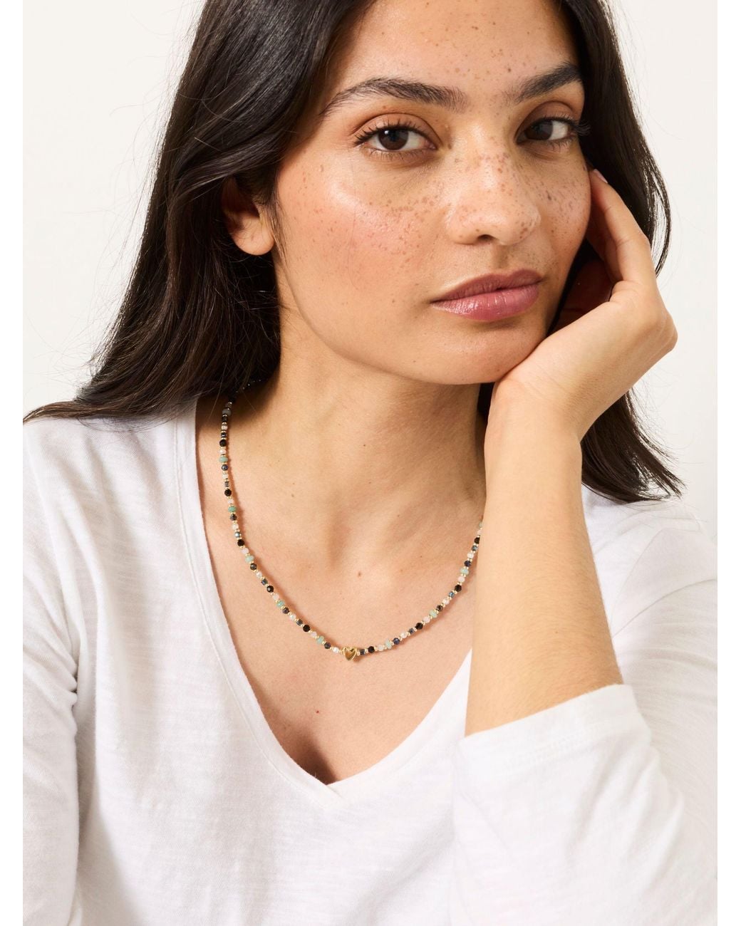 FatFace Natural Heart Bead Necklace