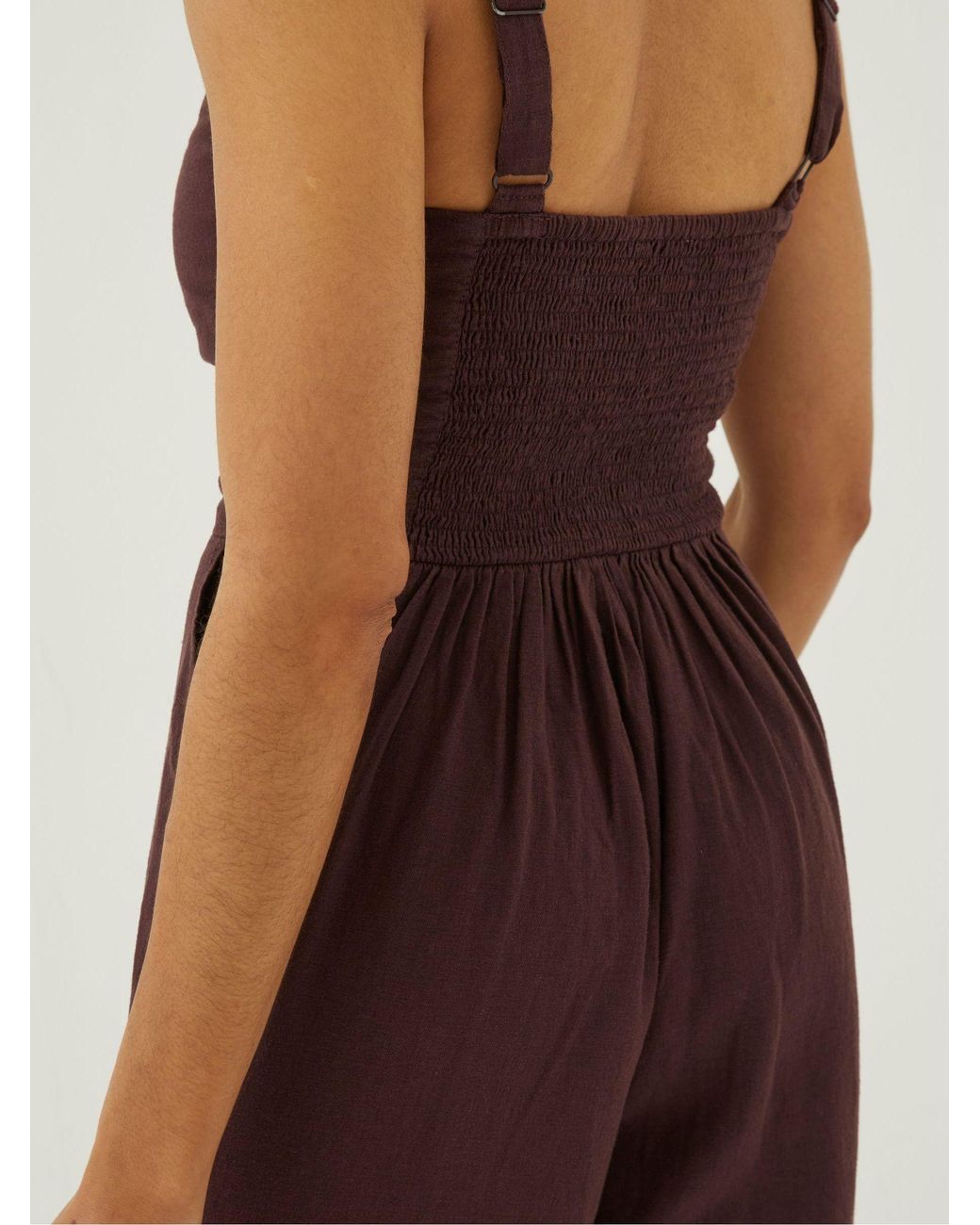 FatFace Brown Linen Vic Jumpsuit