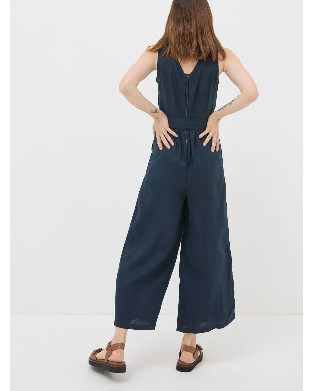 FatFace Blue Liz Linen Jumpsuit