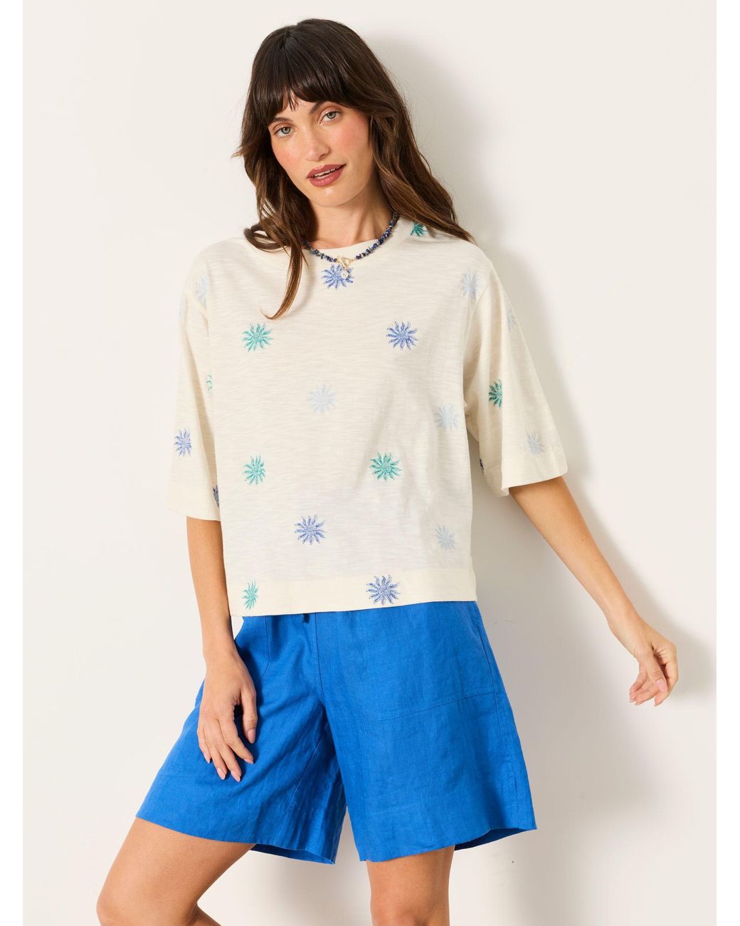 FatFace White Kate Sun Embroidered T Shirt