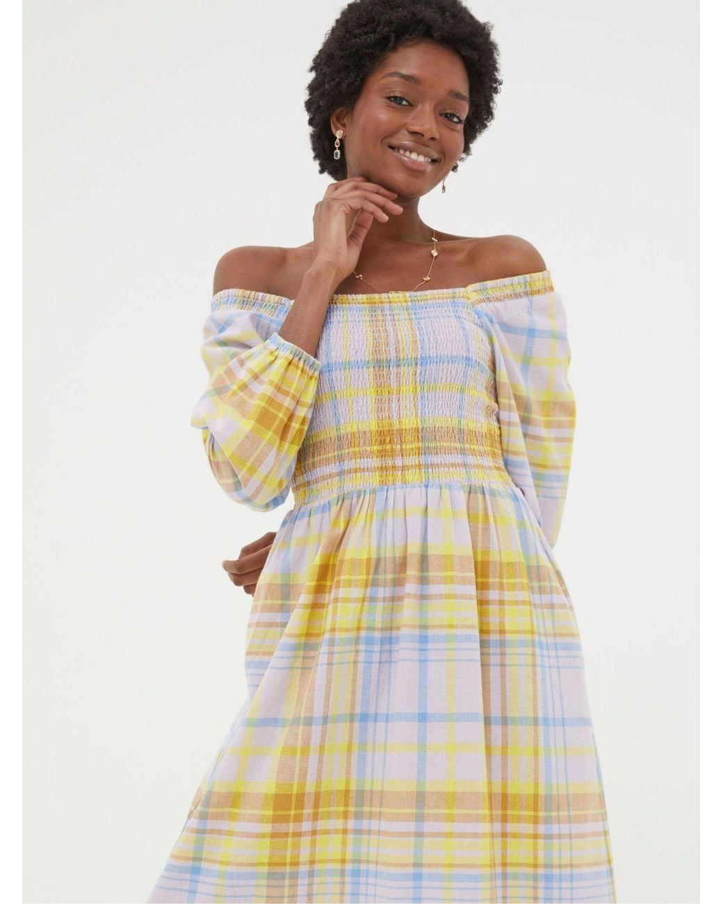 FatFace White Adele Midi Dress With Linen