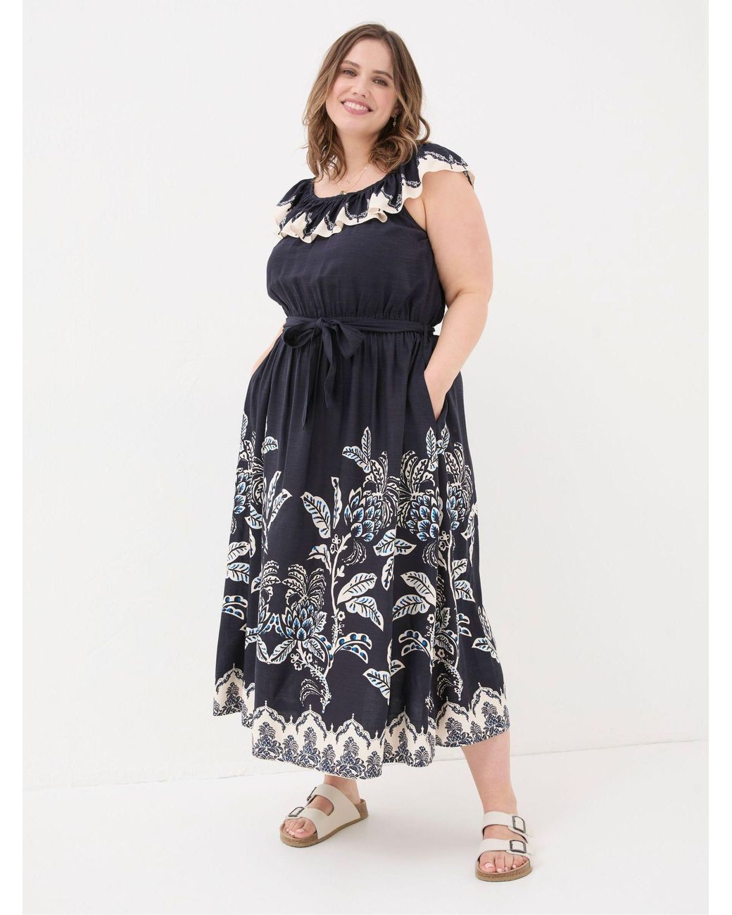 FatFace Blue Ezra Damask Midi Dress